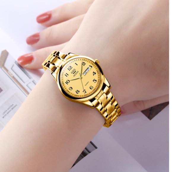 Couple Watches Stainless Steel Golden Waterproof - Picture 7 of 9